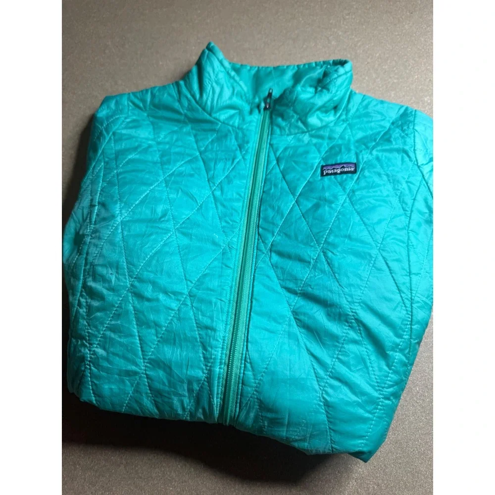 Patagonia Nano Puff Insulated Jacket Kids M 10 Teal Green Diamond Quilt Puffer